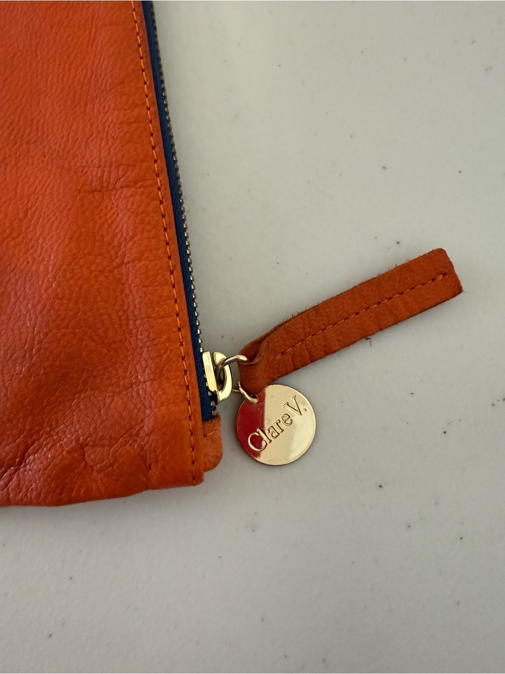 Clare V. Los Angeles Orange Leather Zip Clutch Pouch Wristlet Gold Hardware - Picture 10 of 13